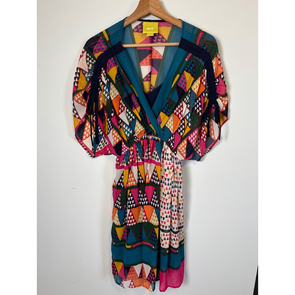 Maeve Anthropologie size 4 Geometric Print V-Neck Dress Multi Color